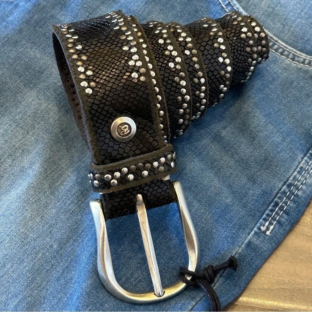 B.belt Reptile W/ Studs - Black Leather Belt, Small